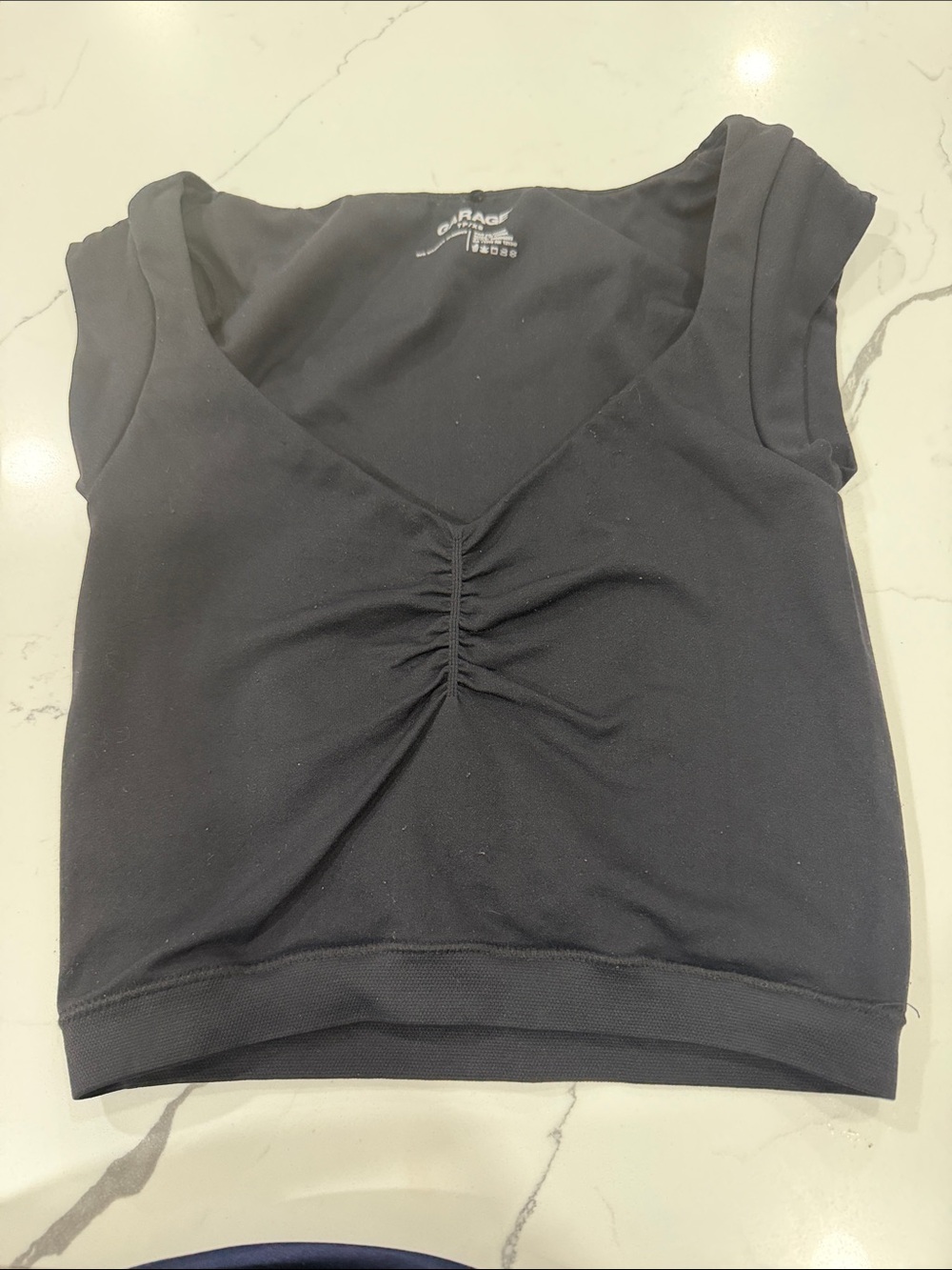 Garage Black Ruched V-Neck Crop Top